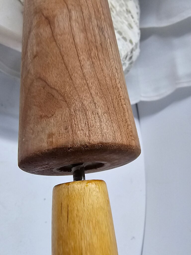 Vintage Wood Rolling Pin With Smooth Handles on Ends. Wooden Rolling Pin Ready for Pie and Cookie Making. Hole in Handle to Hang.