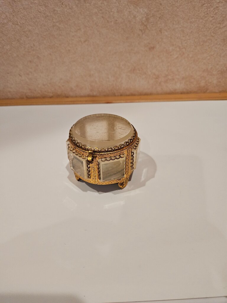 Vintage Gold and Glass Jewelry Box