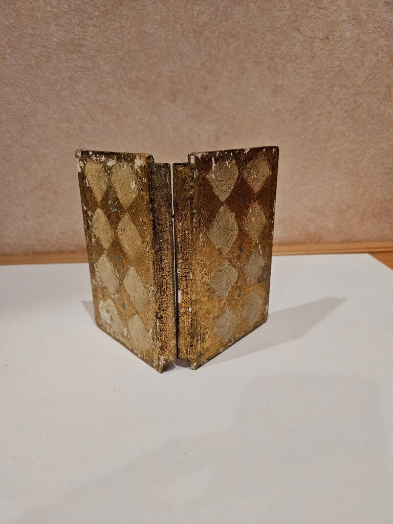 Italian Florentine Wood Gold Gilt Hinged Prayer Book Religious Icon with Irish "A House Blessing"
