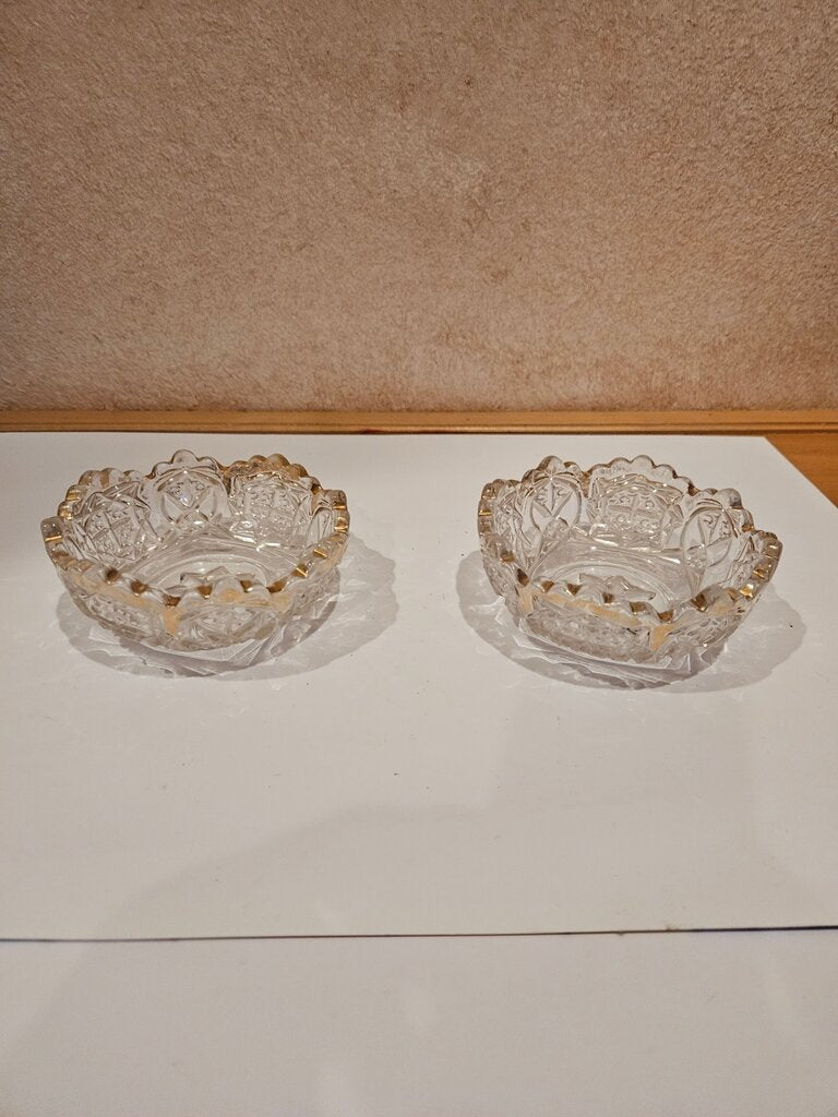 Vintage Crystal Bowl Set with Gold Trim