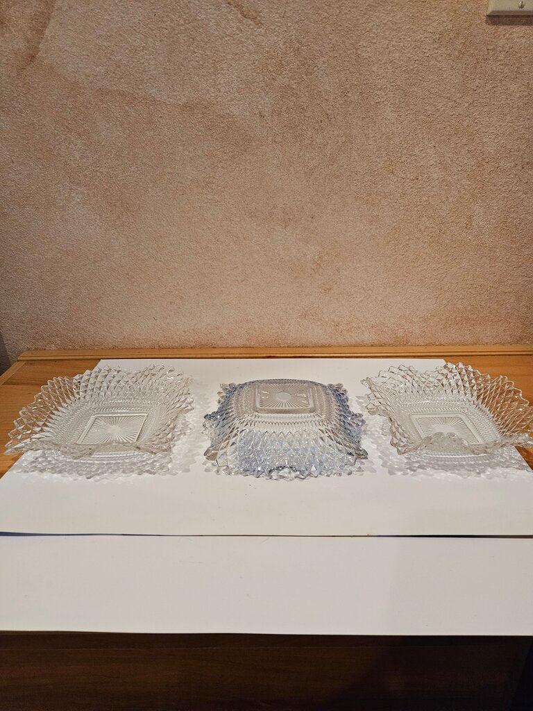 Vintage Federal Glass Crystal Diamond-Cut Square Serving Bowl