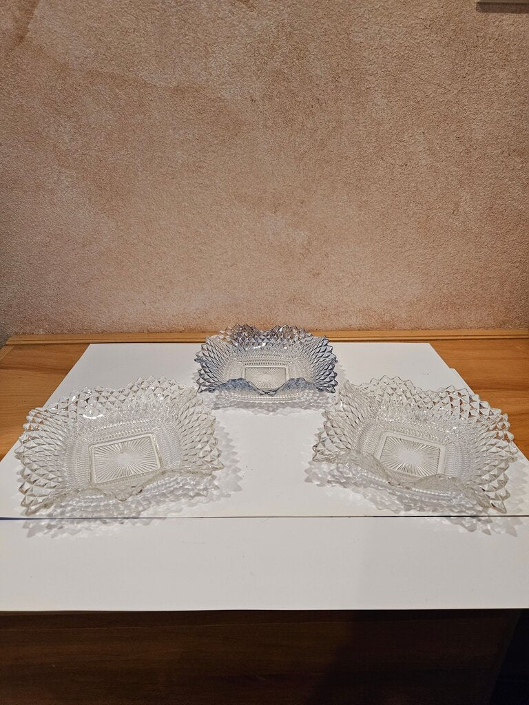 Vintage Federal Glass Crystal Diamond-Cut Square Serving Bowl