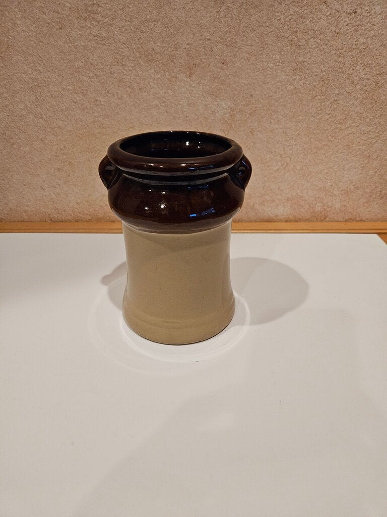 Ceramic utensil container with Brown and Beige Glaze