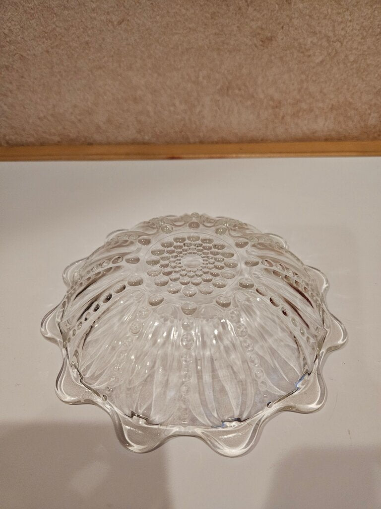 Vtg CLEAR GLASS BUBBLE LINES DOTS BOWL Small Candy Dish Scalloped Rim Edge