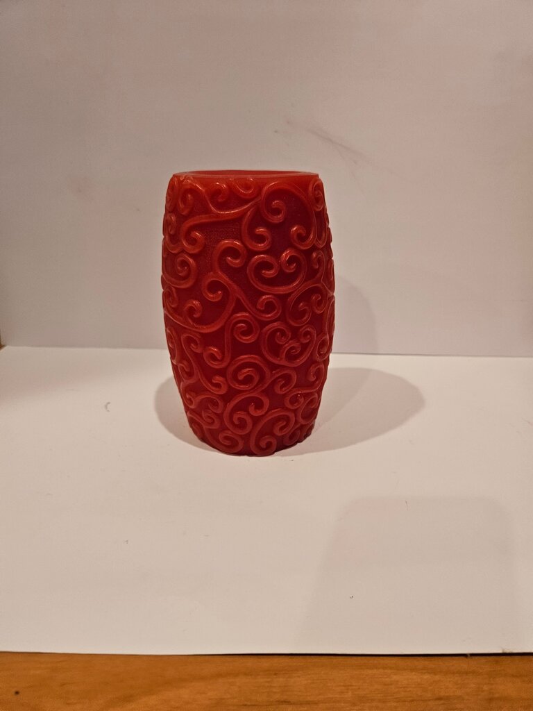 Set of 3 Red Decorative Candle Set with Swirl Design