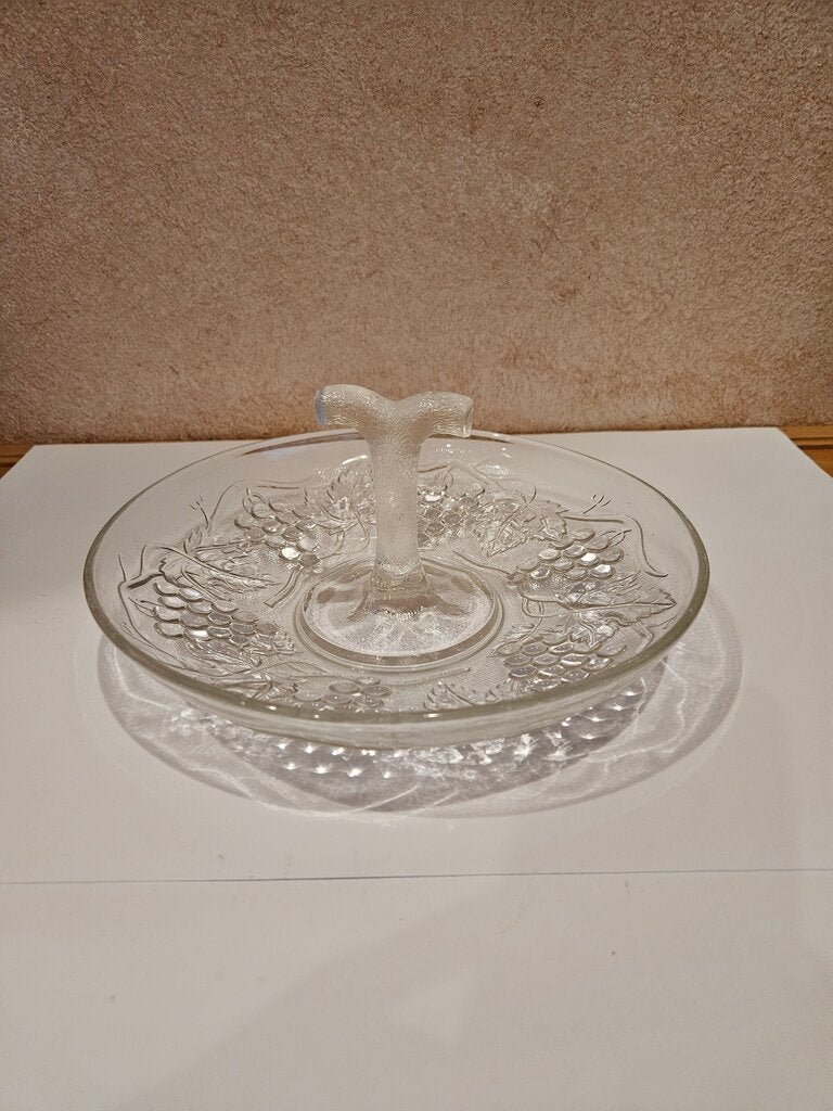 Vintage Glass Serving Dish with Grapevine Design