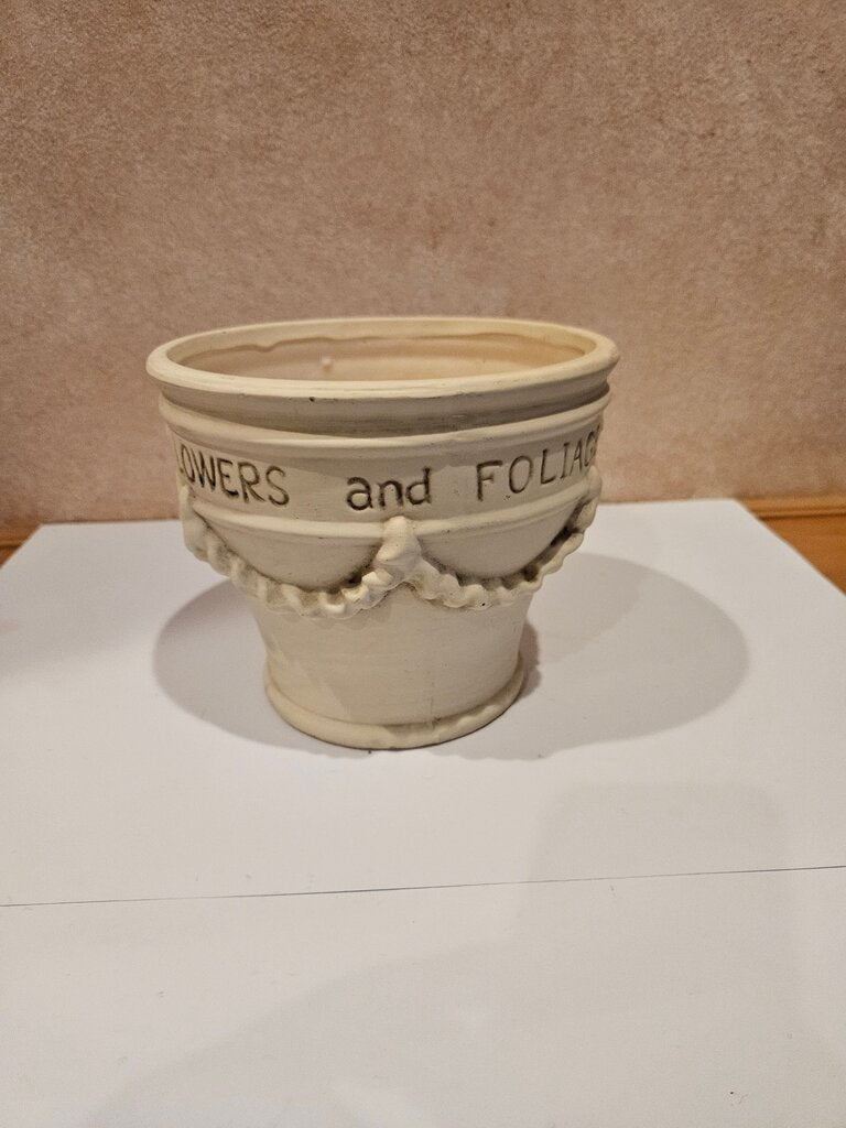 Ceramic Flower Pot with Embossed Text