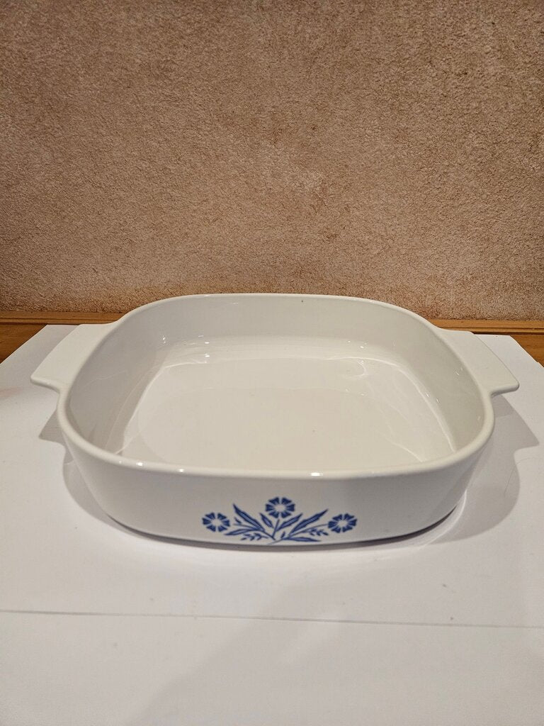 Vintage White Ceramic Baking Dish with Blue Floral Design