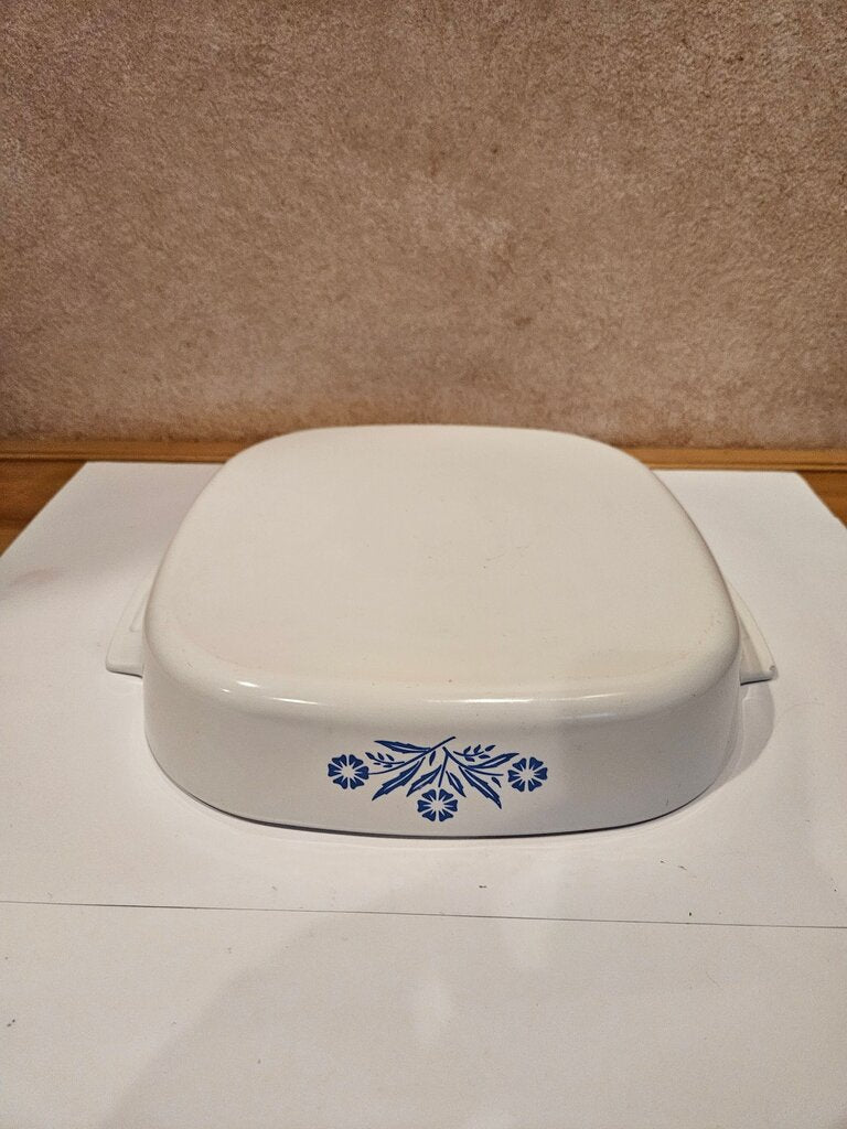Vintage White Ceramic Baking Dish with Blue Floral Design
