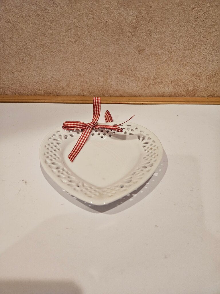 Heart Shaped Decorative Dish with Red Ribbon