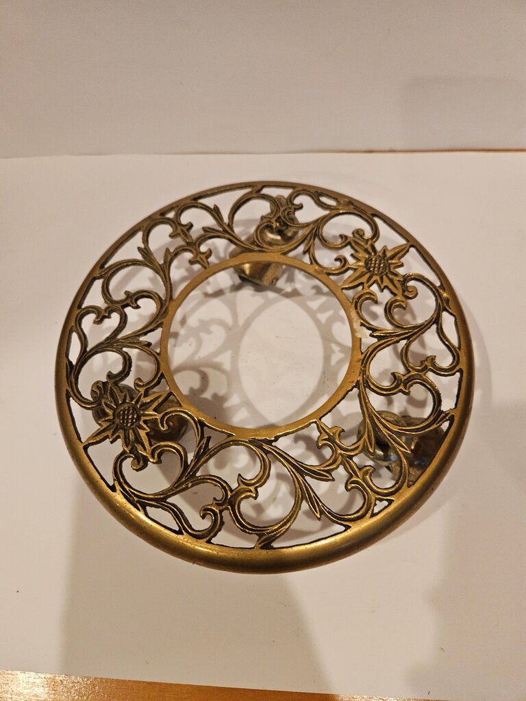 Vintage Filigree Brass Plant Stand With Wheels