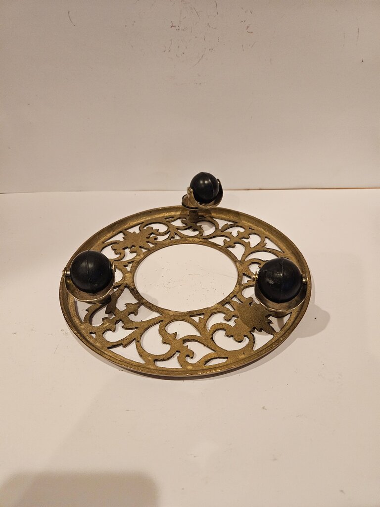 Vintage Filigree Brass Plant Stand With Wheels