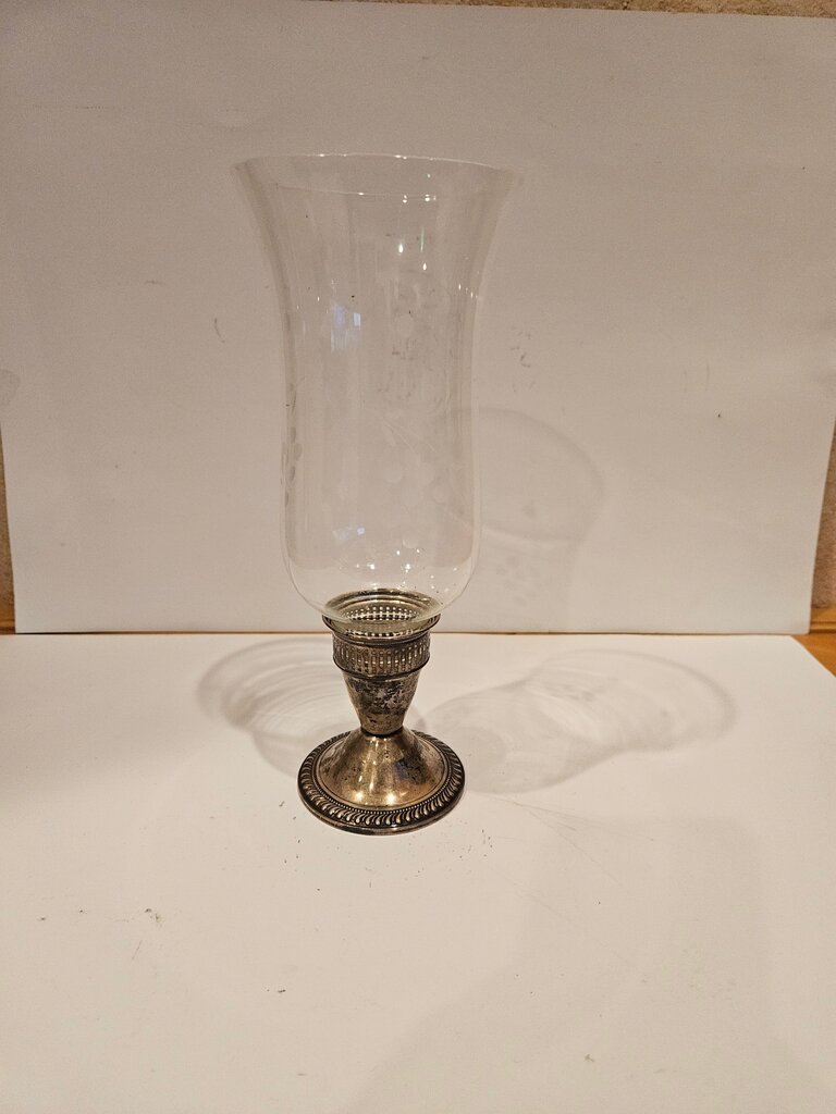 Vintage Duchin Handblown Crystal and Sterling Silver Candle holder with Glass Hurricane