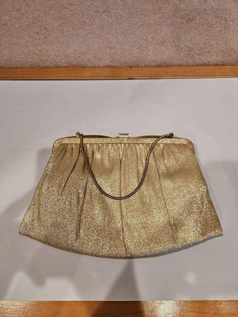Vintage Shimmering Gold Evening Party Clutch/Handbag Purse with Wrist Chain