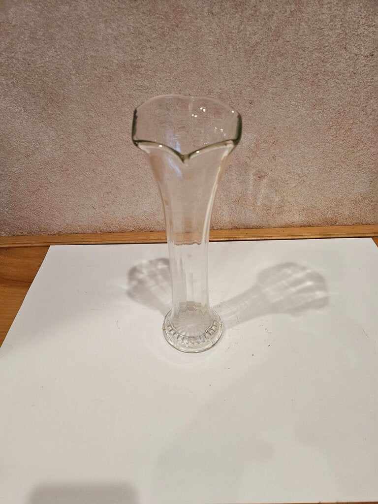 Vintage Tall Bud Vase with Fluted Opening and Tapered Bottom