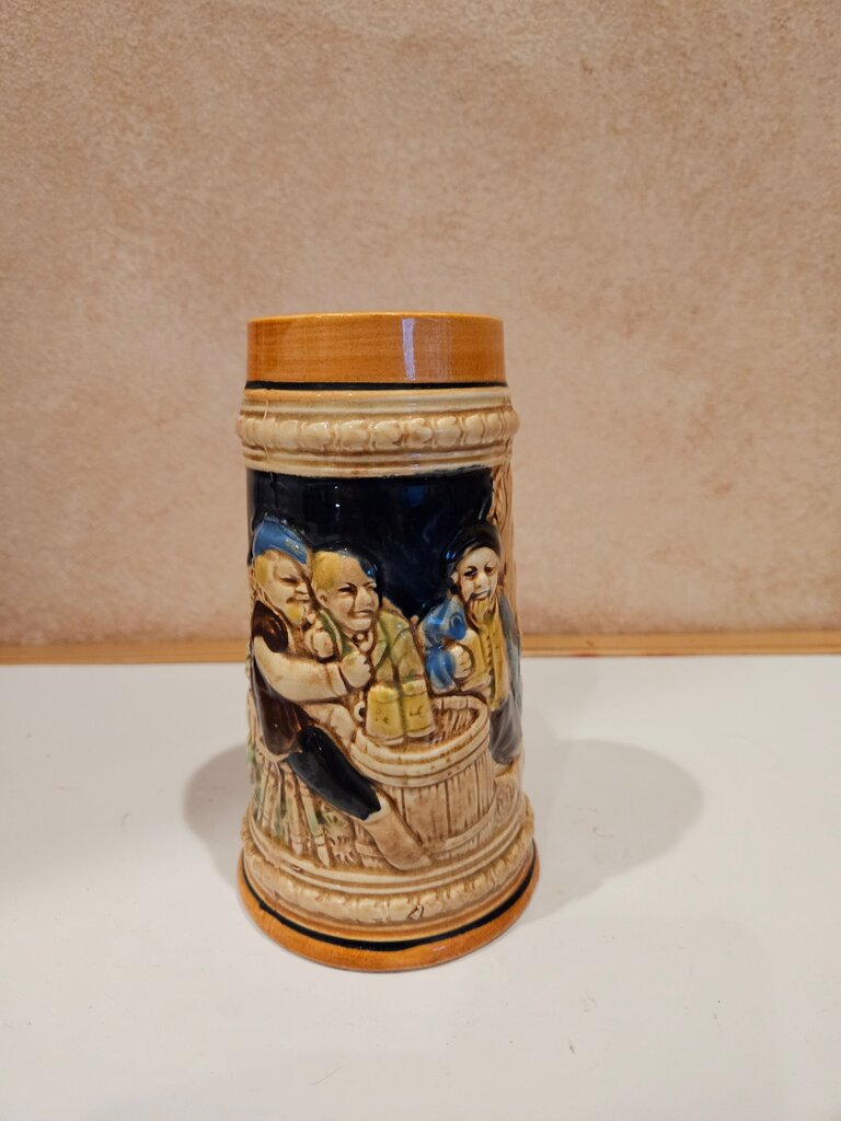 Vintage Collectible Tall Beer Mug Stein made in Japan with Drinking Scene