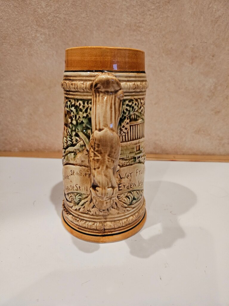 Vintage Collectible Tall Beer Mug Stein made in Japan with Drinking Scene