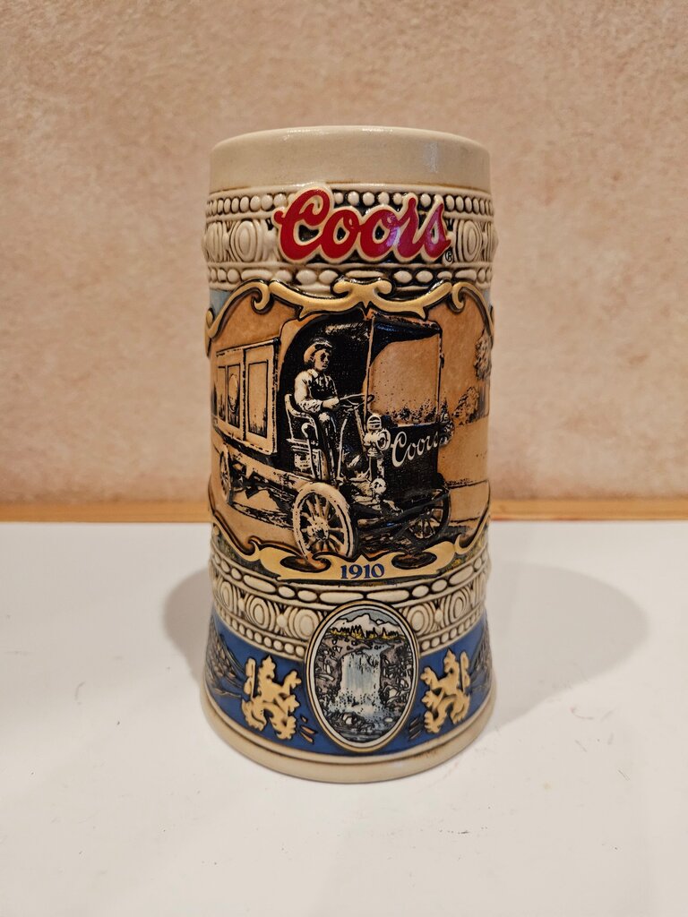 Vintage 1989 Adolph Coors Beer Stein "Beer Truck 1910" #8743 Golden CO 7" tall