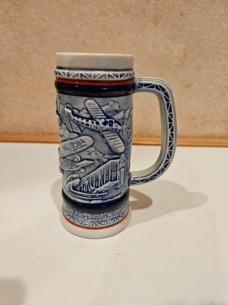 Vintage Avon 1982 Flying Classics Beer Stein Commemorative Aviation Ceramic Beer Mug Handcrafted in Brazil Airplane Barware