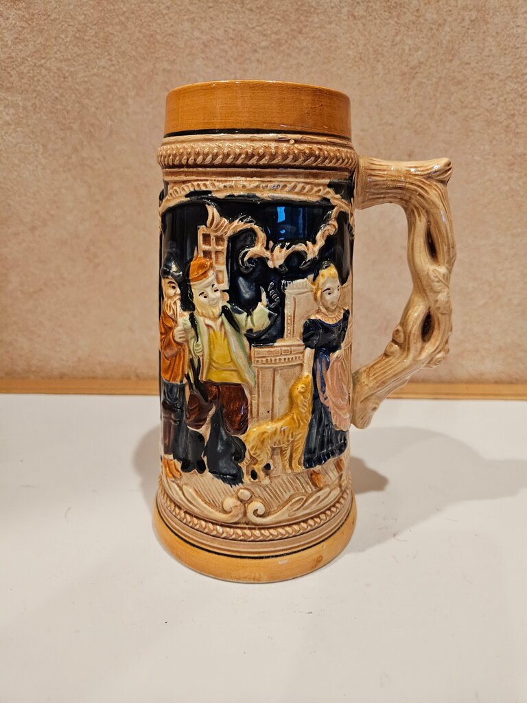 Vintage Tall Beer Stein, Hand Painted made in Japan, 1950's