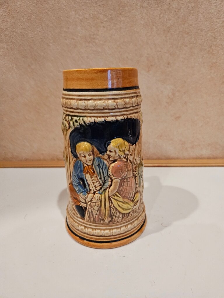 vintage Ceramic Beer Stein with Couple Design