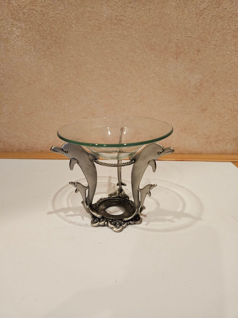 Vintage 90s Jumping Dolphin Fine Pewter Candle Oil Burner Essential Oil Burner