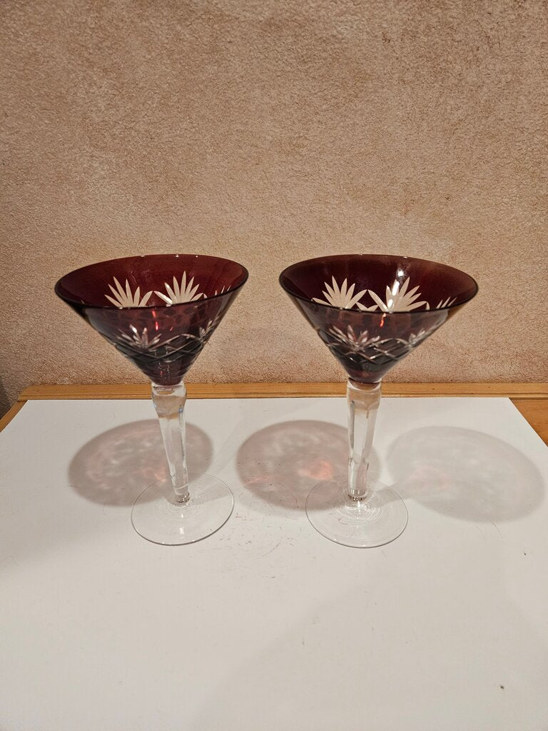 Vintage Ajka Arabella Martini GlassCut to Clear Amethyst Purple