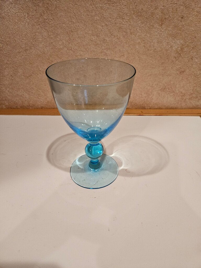 Set of 4 Aqua Teal Color Footed Drinking/Wine Glasses with Ball Stem