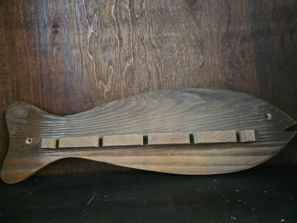 Wooden Rod Rack Wooden Fishing Fish shape spoon Holder / hankie display Vintage