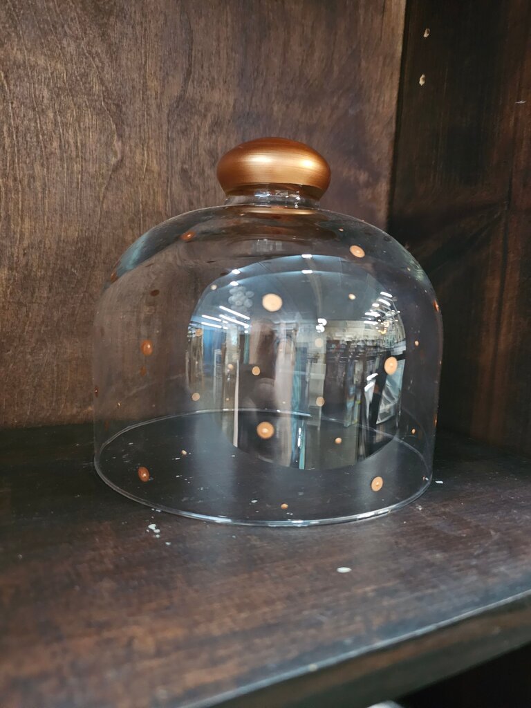Glass Cloche with Copper Dot Design/display glass/cover glass cookies cakes candies