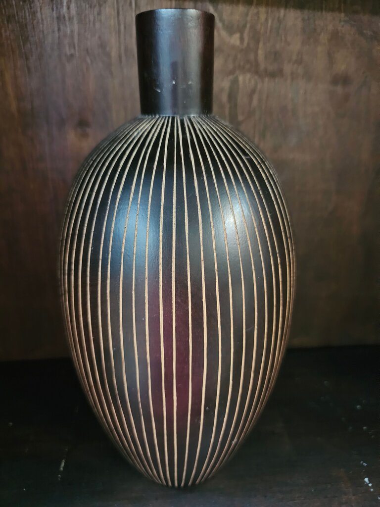 Decorative wooden carved Striped Vase