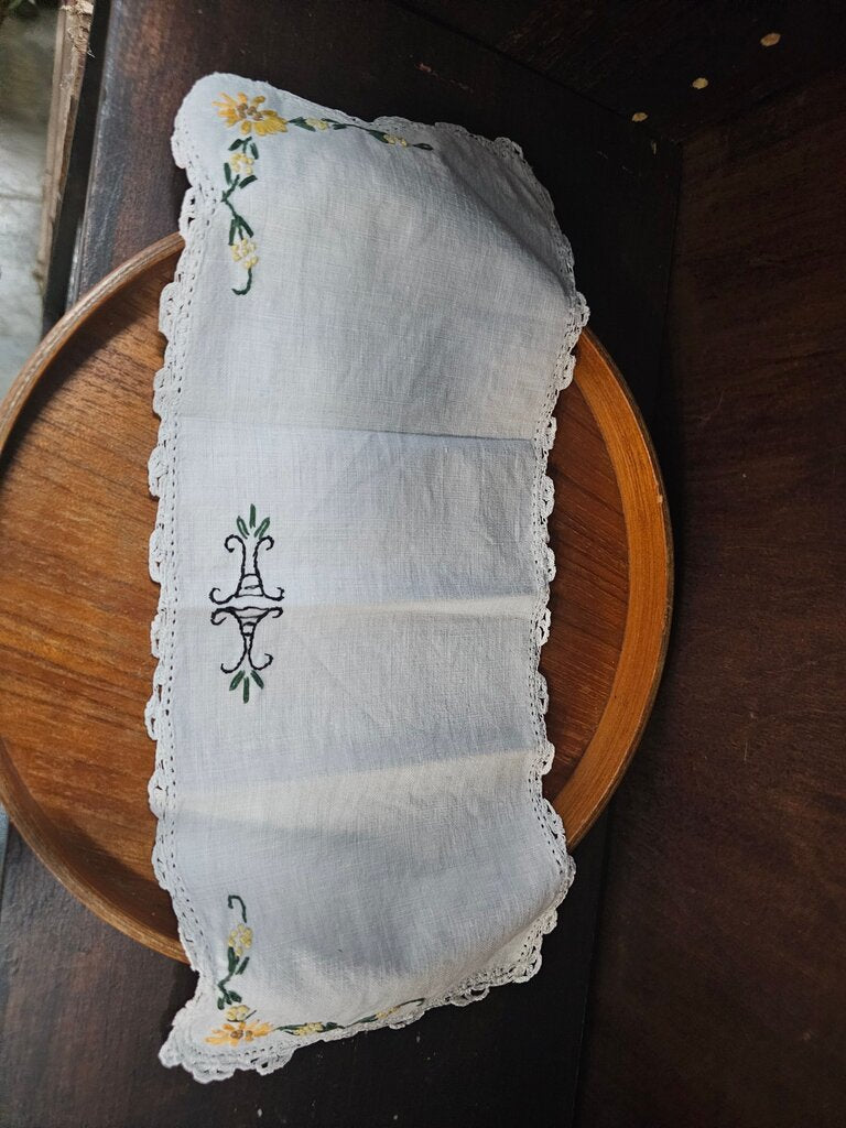 Embroidered Linen Handkerchief/doily tablewear for under a dish
