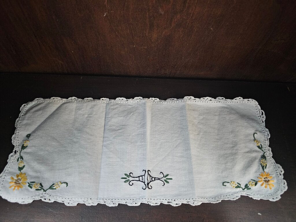 Embroidered Linen Handkerchief/doily tablewear for under a dish