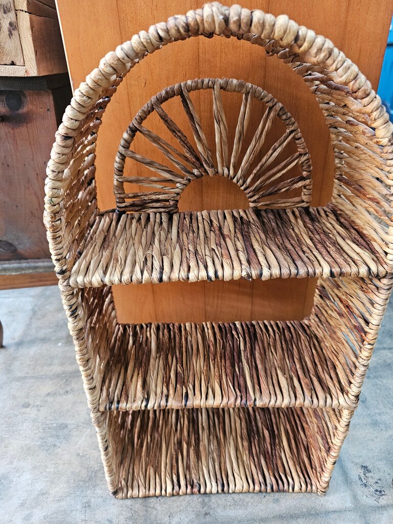 vintage Woven Rattan Shelf Organizer Wicker 3 Tier Shelf Table or Wall mount