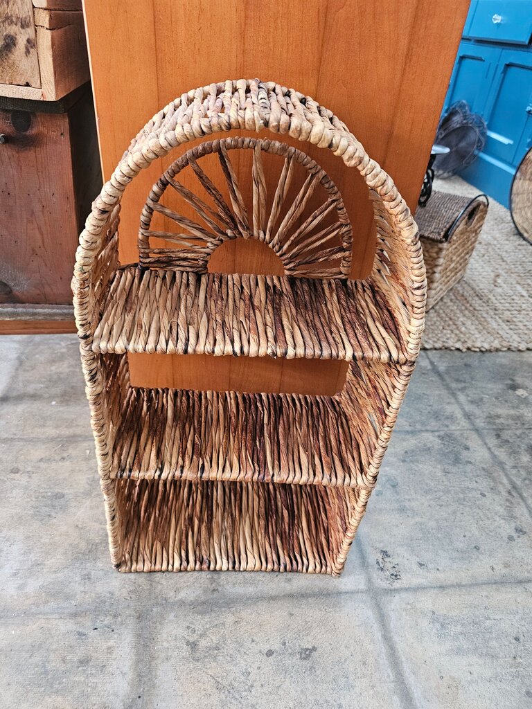 vintage Woven Rattan Shelf Organizer Wicker 3 Tier Shelf Table or Wall mount
