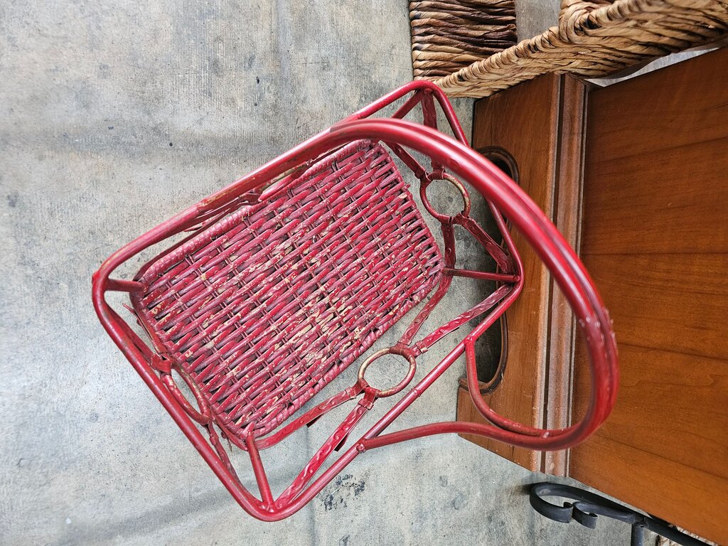Bohemian Red Metal & Wicker Basket