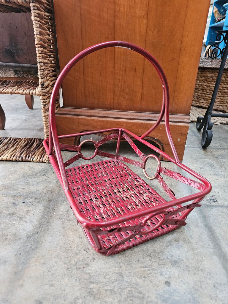 Bohemian Red Metal & Wicker Basket