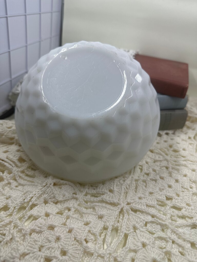 Vintage Farmhouse Style White Thumbprint style with scalloped edge Glass Milk glass Candy Dish Planter Bowl