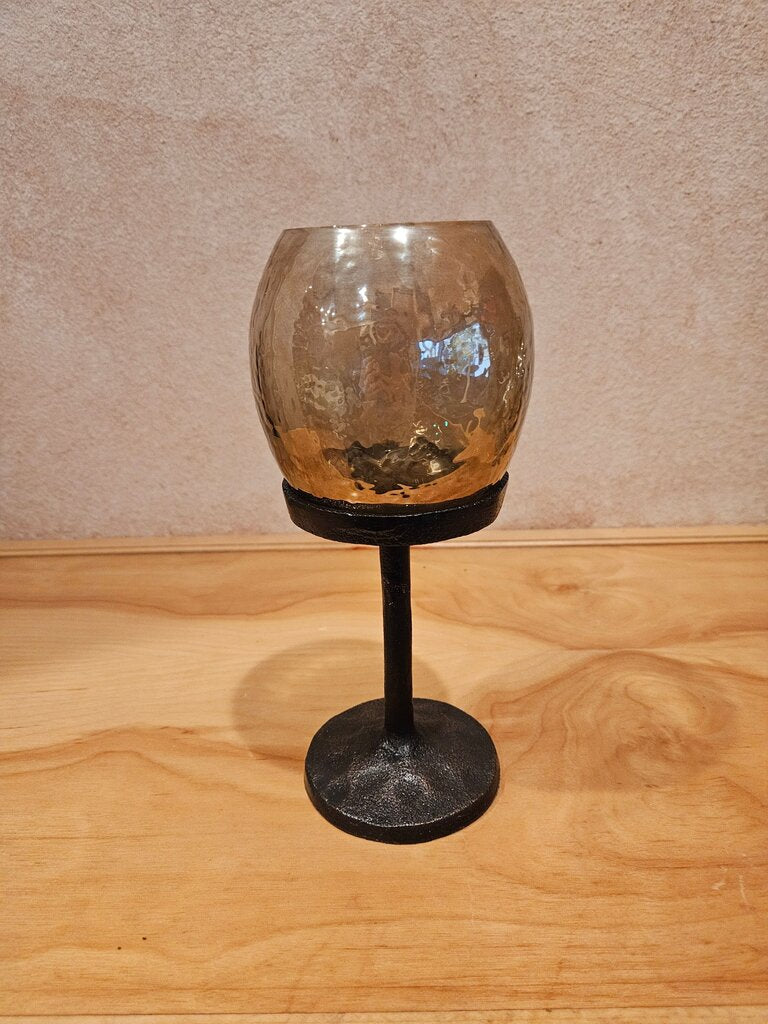 Dark Amber Art Deco Crackle Candle holder