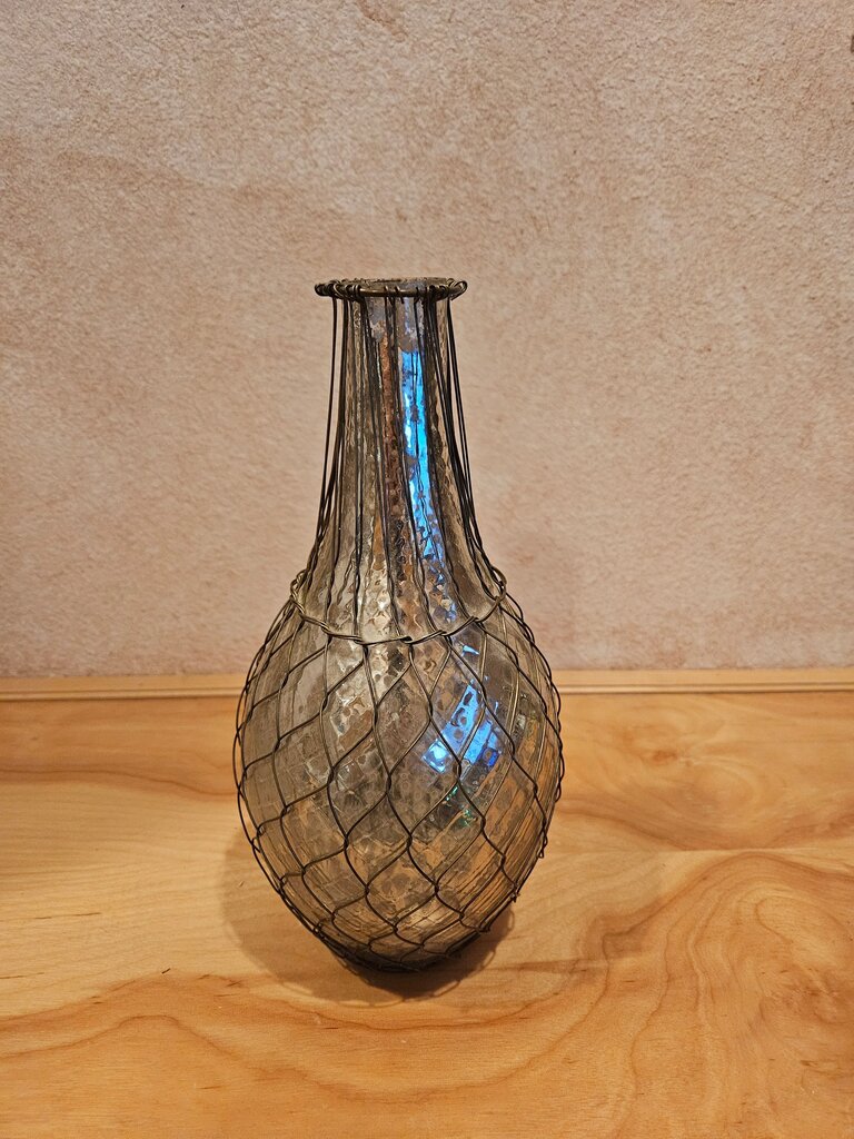 Vintage Glass Vase with Wire Netting