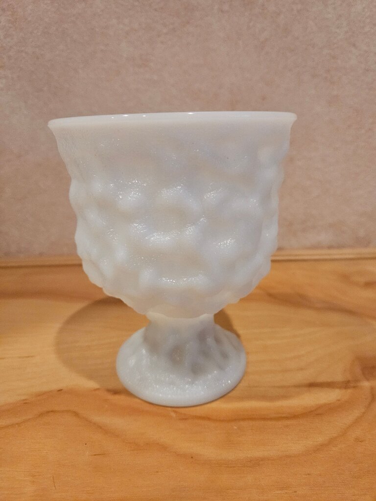 Vintage E.O. Brody 1970's Crinkle Milk Glass Footed Pedestal Planter Vase