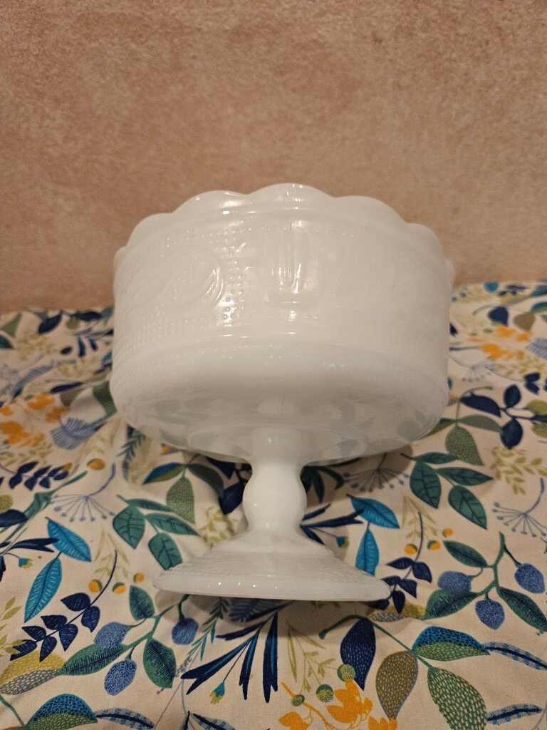 Vintage EO BRODY milk glass vase and pedestal candy dish/planter/compote