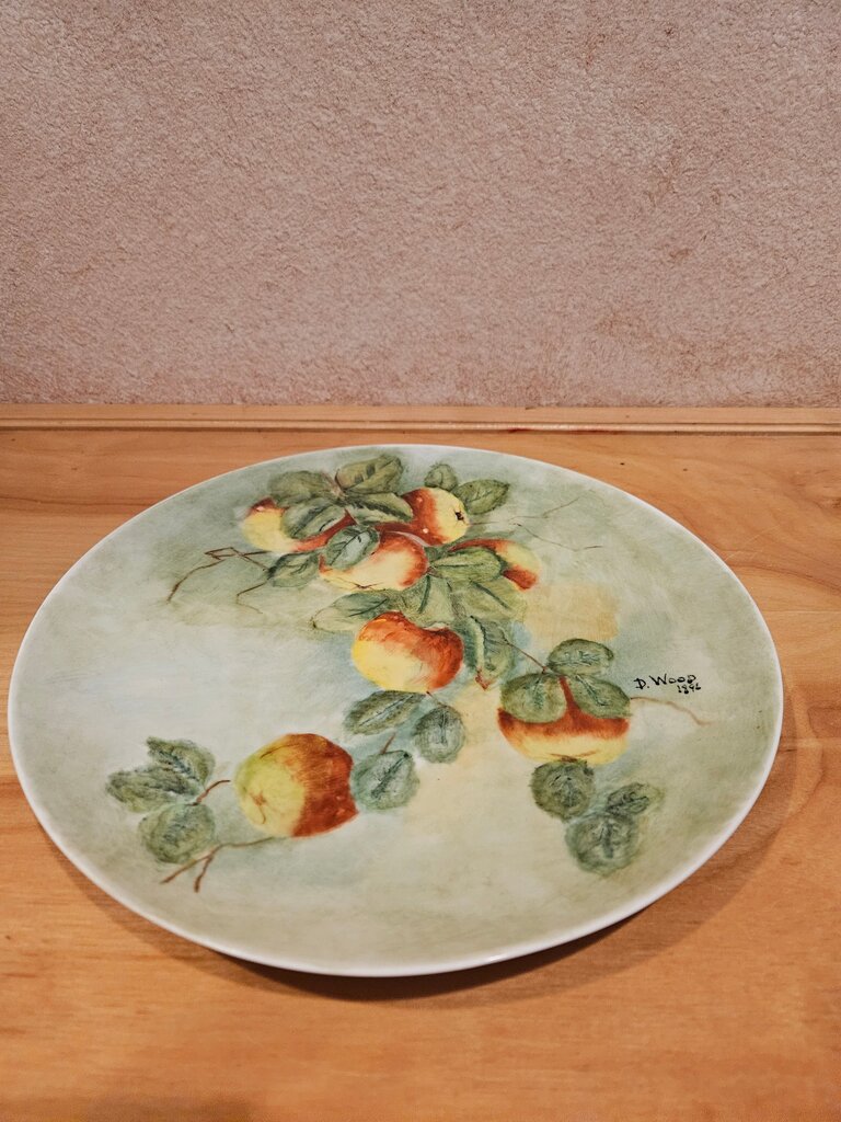 Vintage Hand Painted SERVING PLATE / DISH with Apple Design signed