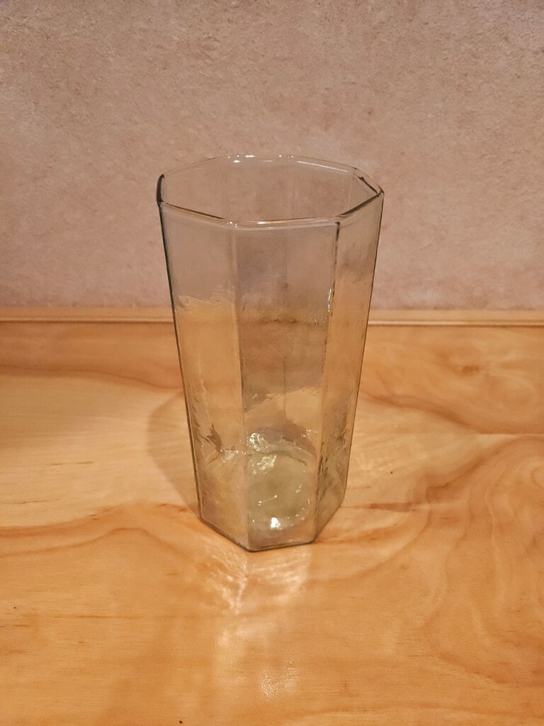 Vintage Iridescent Glass octagonal vase AS IS large crack dry/fake flower only