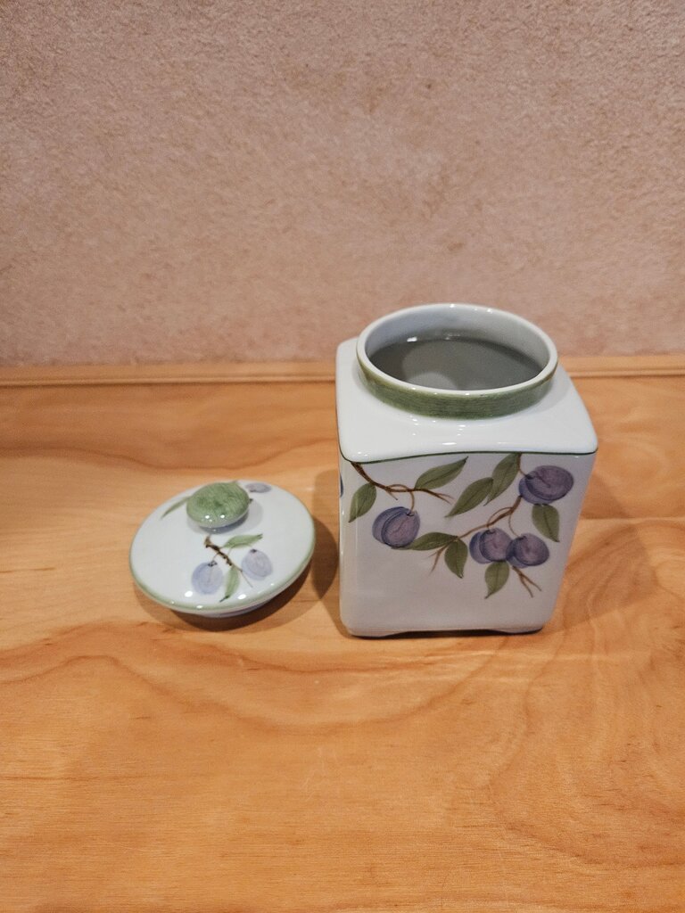 Ceramic Square Jar with Lid and Floral Design
