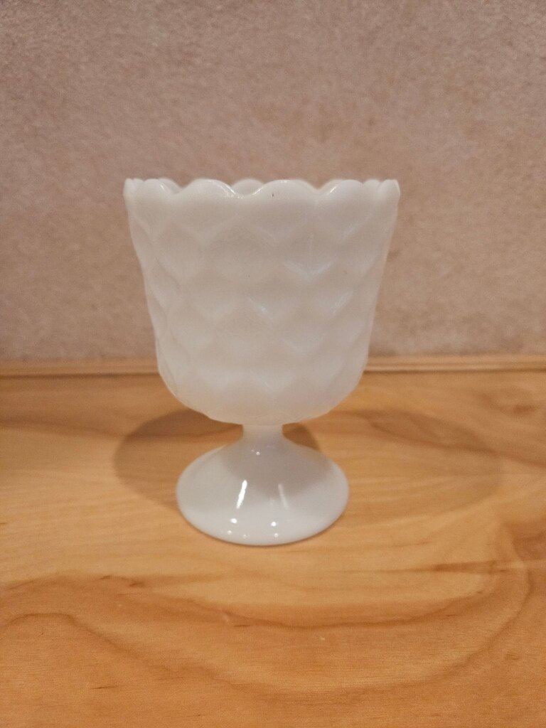 Vintage Compote with Honeycomb pattern and Orange Peel Texture Milk Glass Pedestal Cup