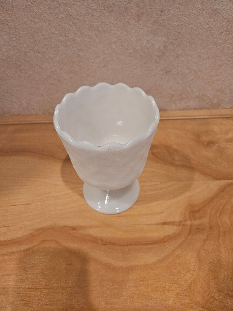 Vintage Compote with Honeycomb pattern and Orange Peel Texture Milk Glass Pedestal Cup