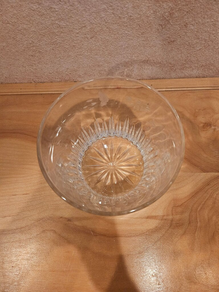 VINTAGE HEAVY PRESSED GLASS ICE BUCKET/etched flowers