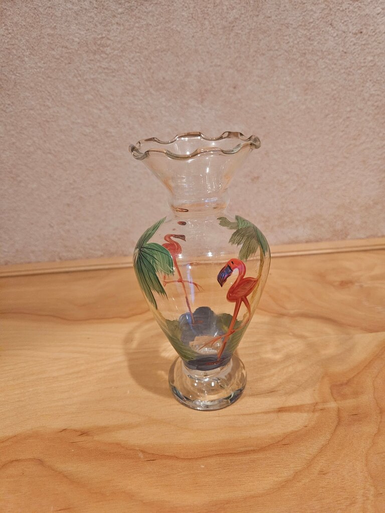 Hand Painted Flamingo Pattern Painted Glass Vase