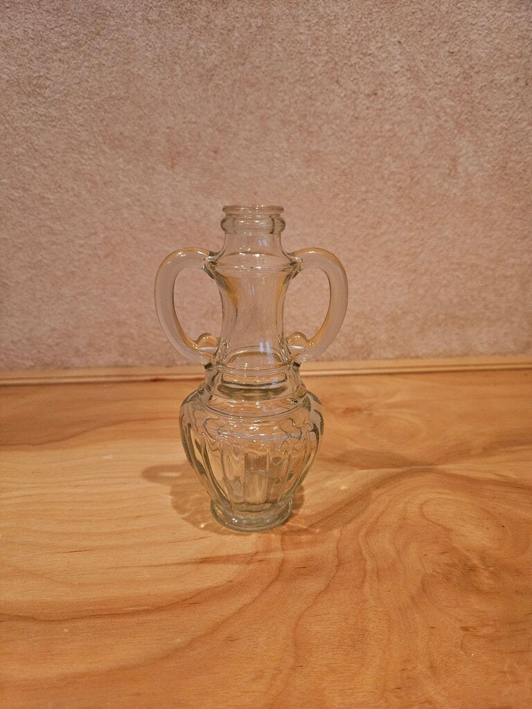 Vintage Clear Glass Cruet Bottle with handles/perfume jar/bud vase no lid